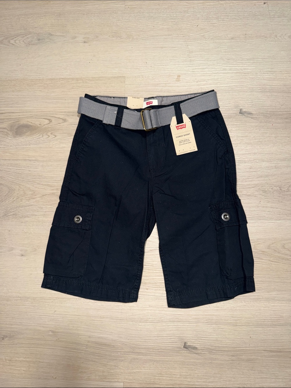 Levi's Black Boys Cargo Shorts with Gray Web Belt Sz 10 Reg W 25